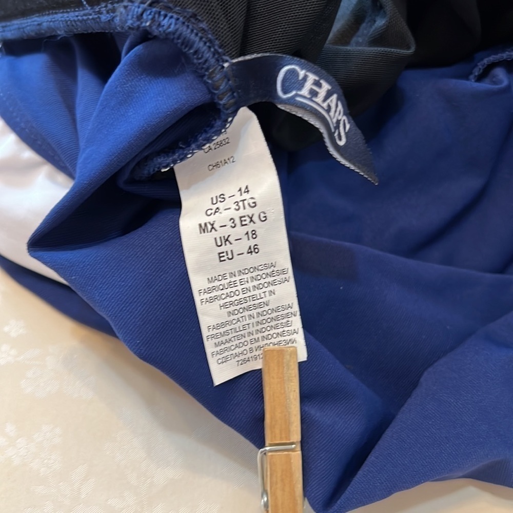 Chaps One piece Swimsuit. Blue with skirt.  Size 14.  Slimming Fit. - Picture 7 of 8